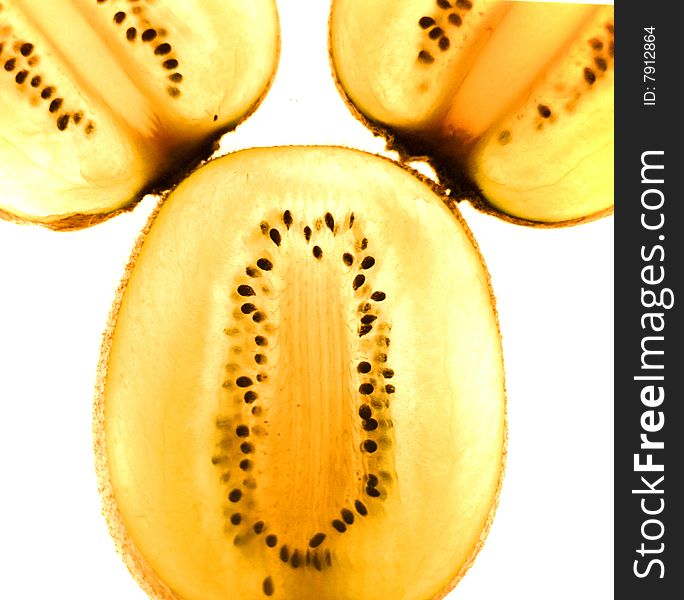 Closeup shot of sliced kiwi fruit on white background