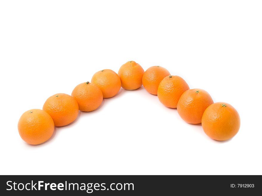 Tangerine rank (row) isolated on white background. Tangerine rank (row) isolated on white background