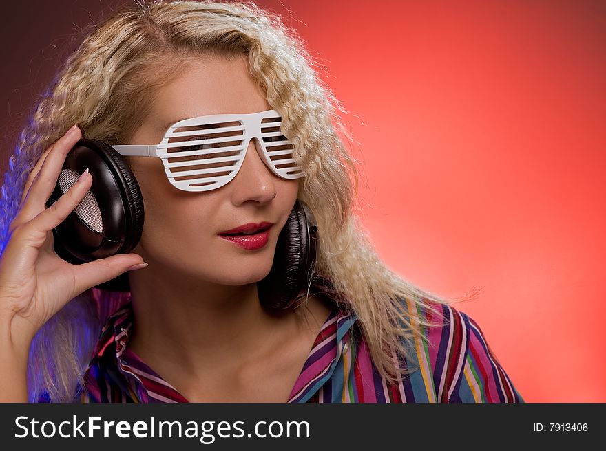Woman with shutter glasses