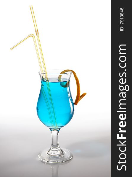 Light blue cocktail on the table