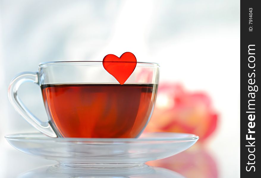 Cup of tea with heart close up