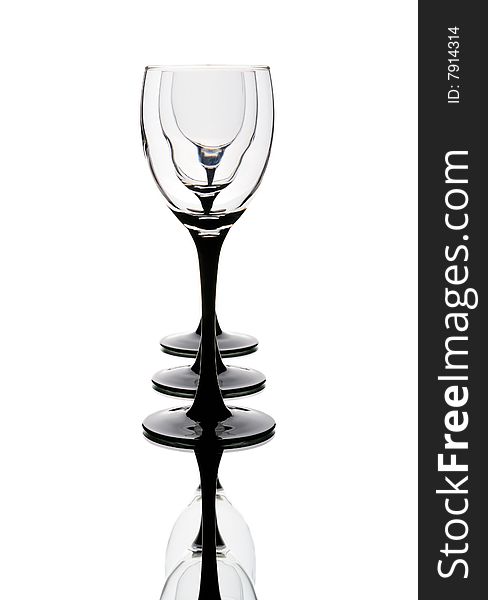 Line of wine glasses isolated on white