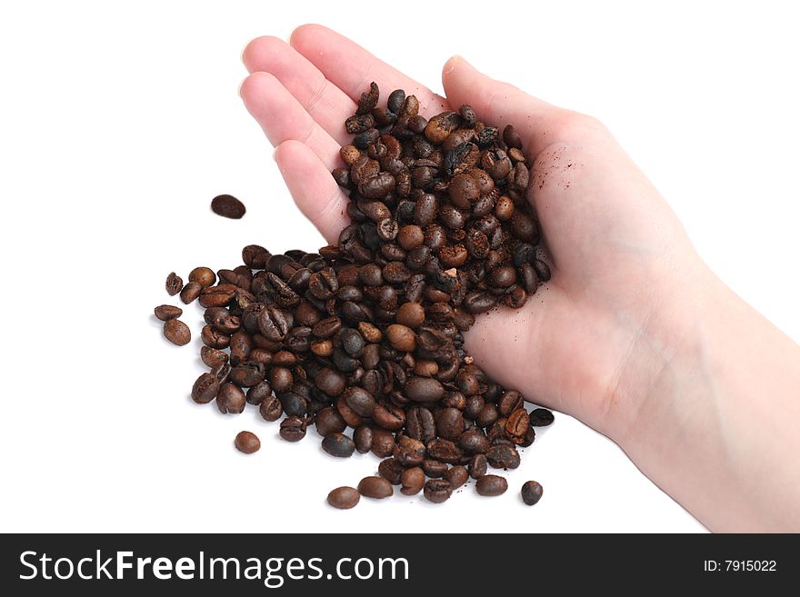 Coffee in hand isolated on white background