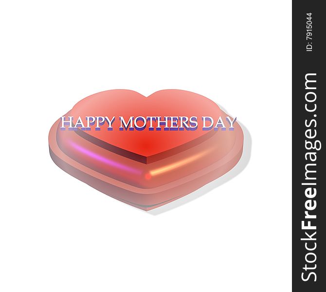 Red heart laying flat with happy mothers day message and in 3d with transparencies and shadows