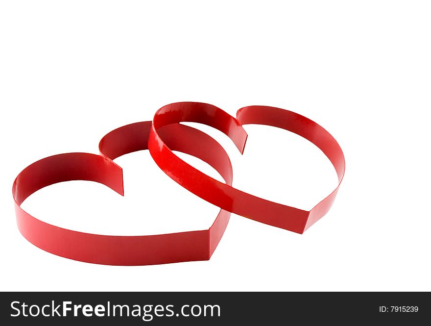 Two red hearts, on white  background. Isolated