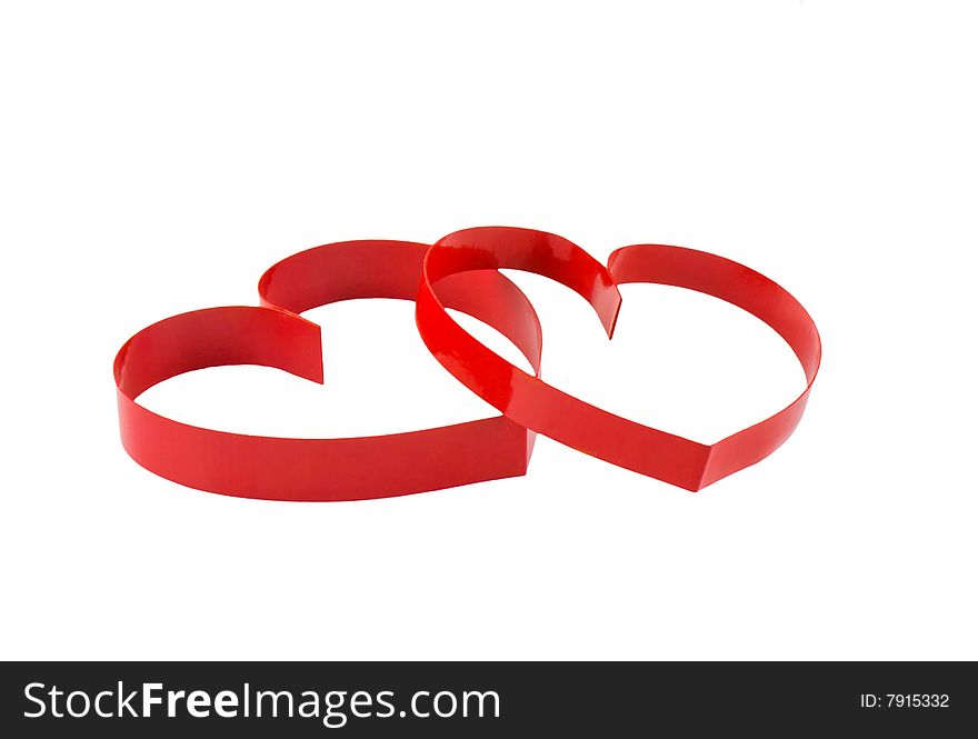 Two red hearts, on white  background. Isolated
