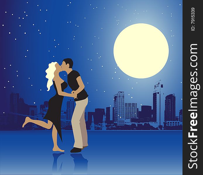 Valentine day, urban scene, couple, vector illustation