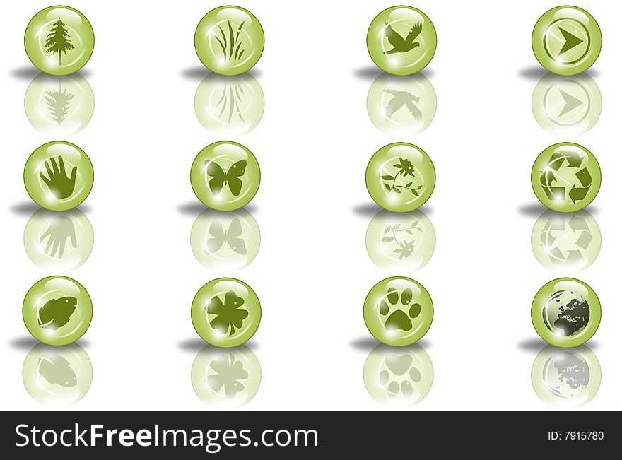 Green Sphere Icons With Shapes