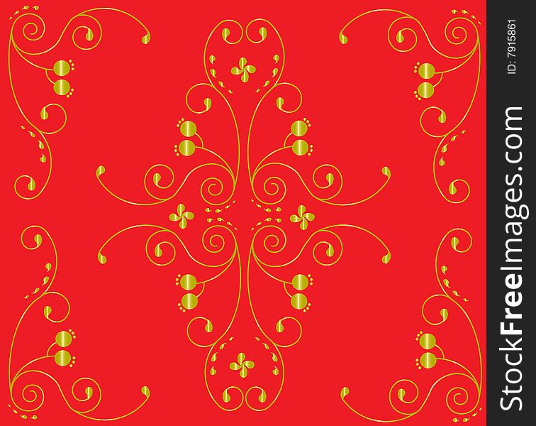 Spiral ornament on red background