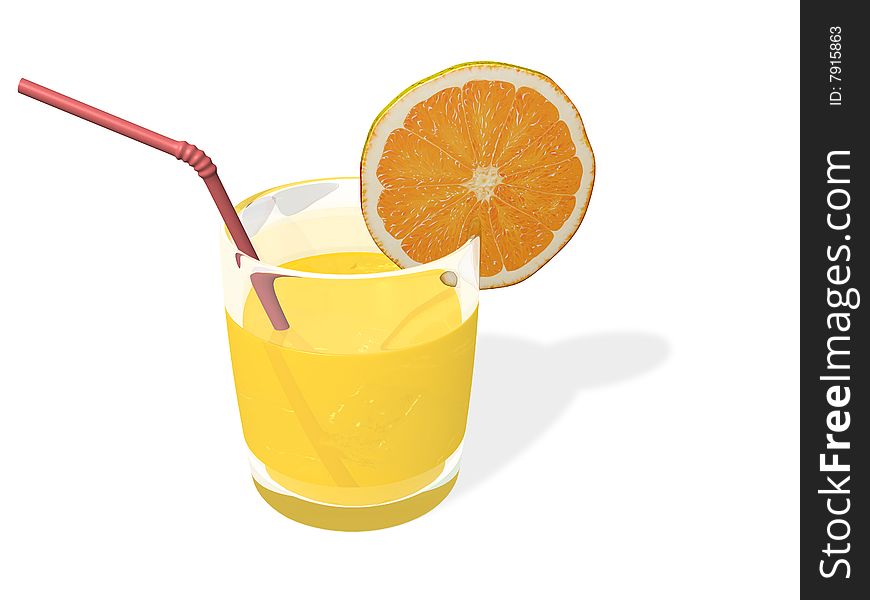 Orange juice and glass on white background