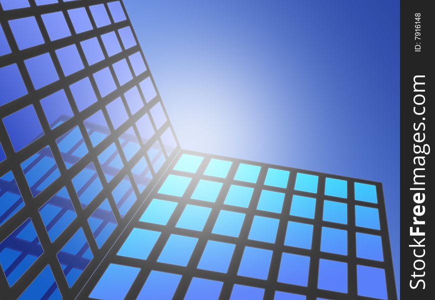 Illustration of business office and will be reflected sky and sun. Illustration of business office and will be reflected sky and sun