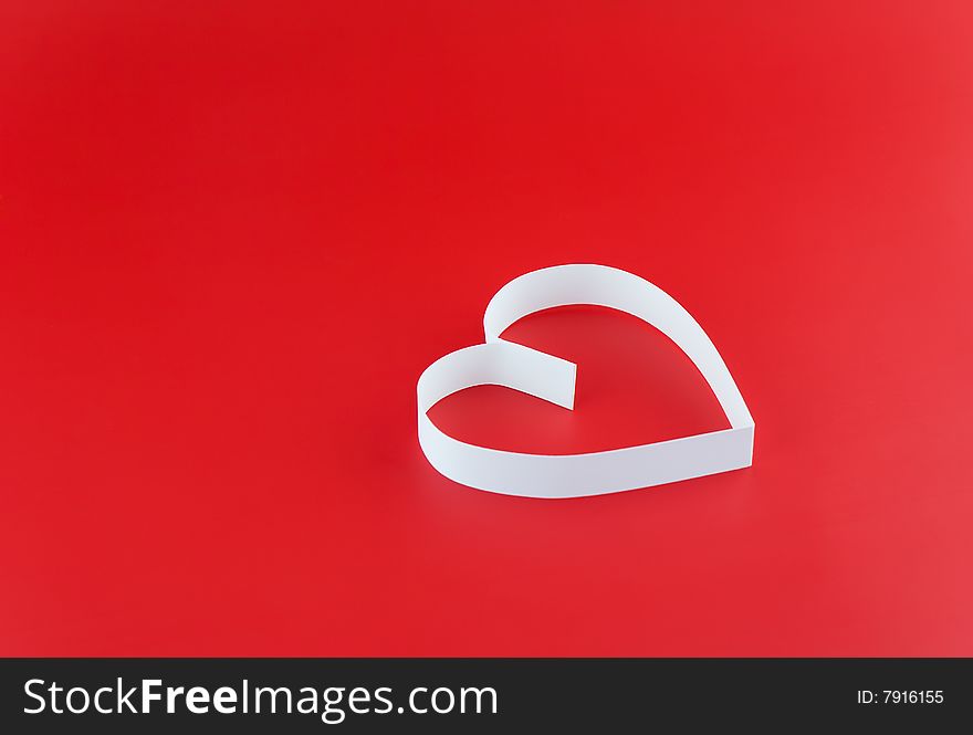 Single White Hearts,on Red Background.