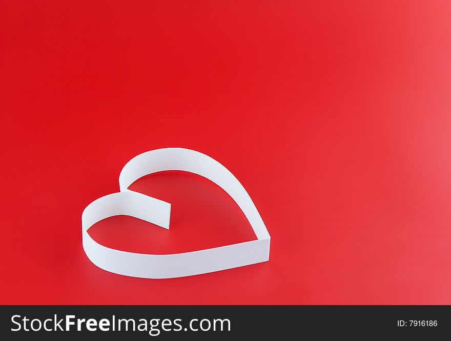 Single White Hearts,on Red Background.