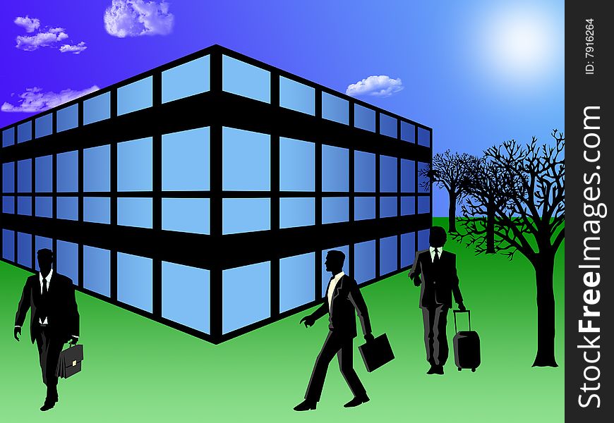 Illustration of businessman and going to be in office. Illustration of businessman and going to be in office