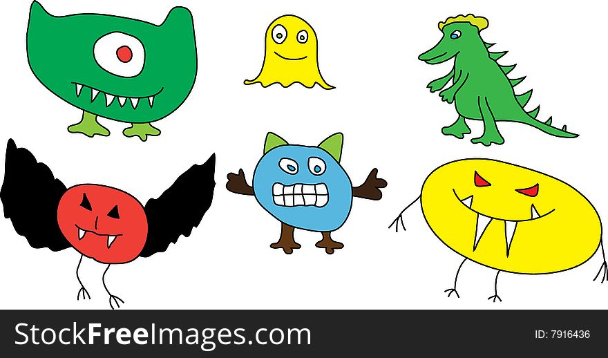 Funny monsters on white background