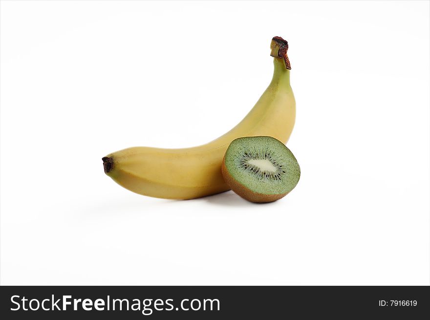 Banana and kiwi isolated on white