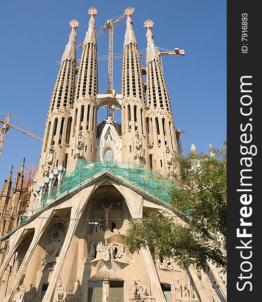 Temple Sagrada Familia- in Barcelona. The front view.