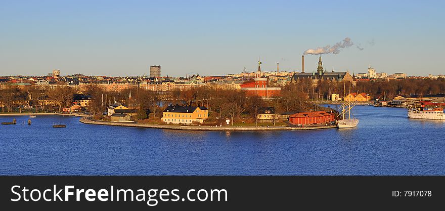View over Stockholm with the small island of citadel in the foreground