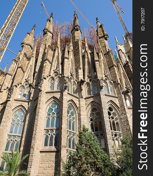 Temple Sagrada Familia- in Barcelona. The left side view.