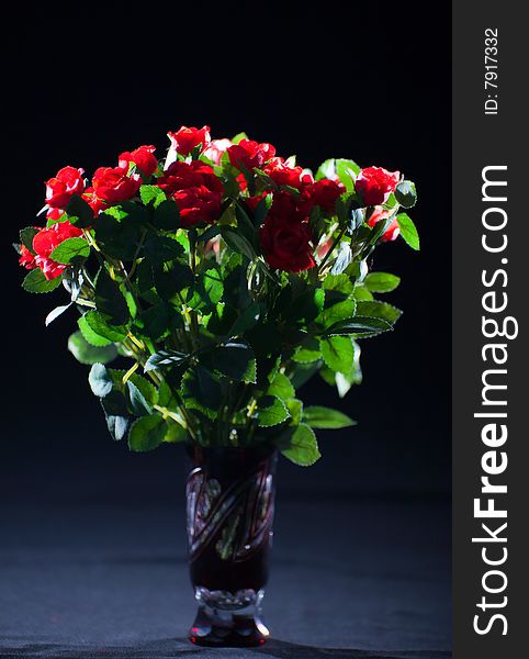 Still life with roses bouquet in vase, backlit. Still life with roses bouquet in vase, backlit