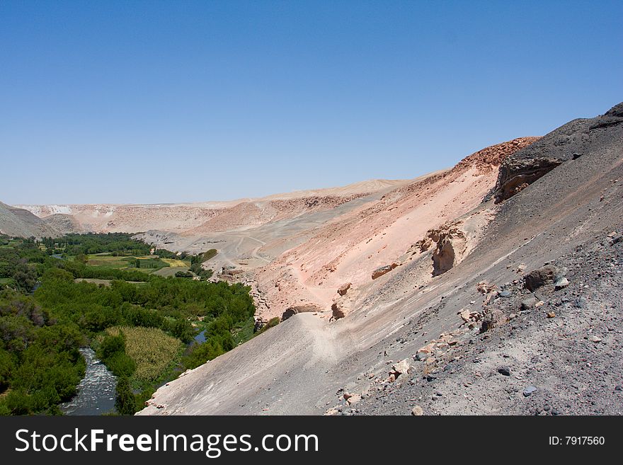 Oasis in desert in south america