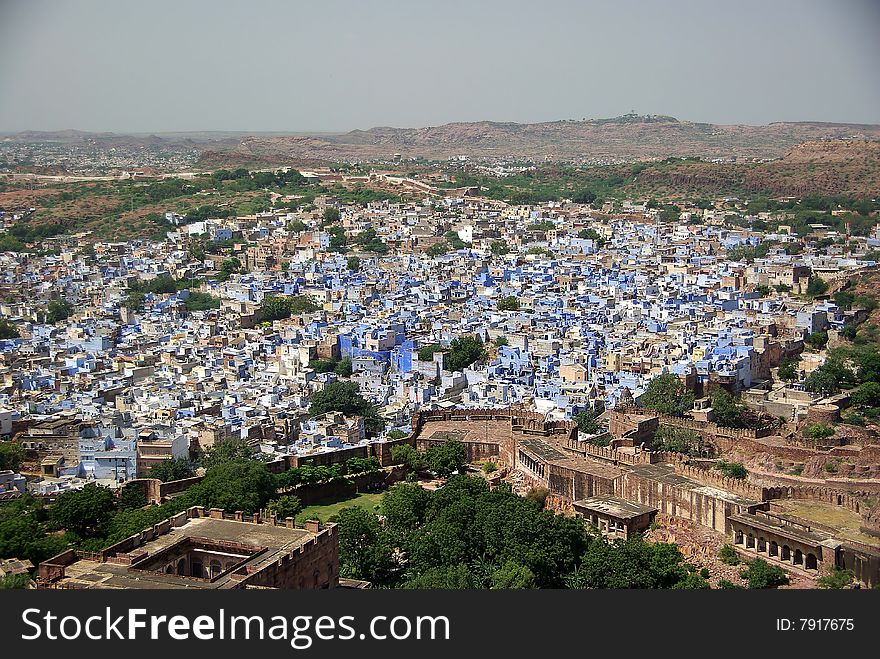 The blue city of Jodhpur in Rajasthan, India. The blue city of Jodhpur in Rajasthan, India