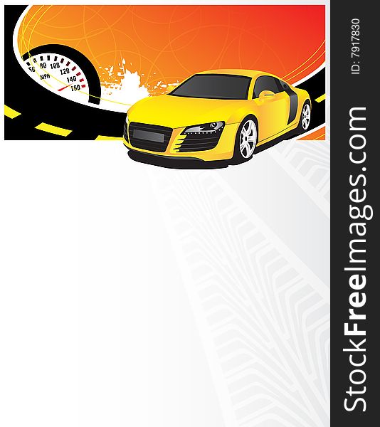 Yellow car on the abstract background