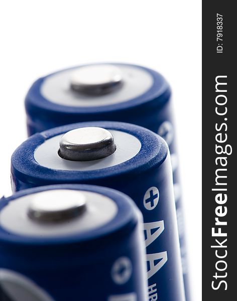 Blue electric batteries on white background