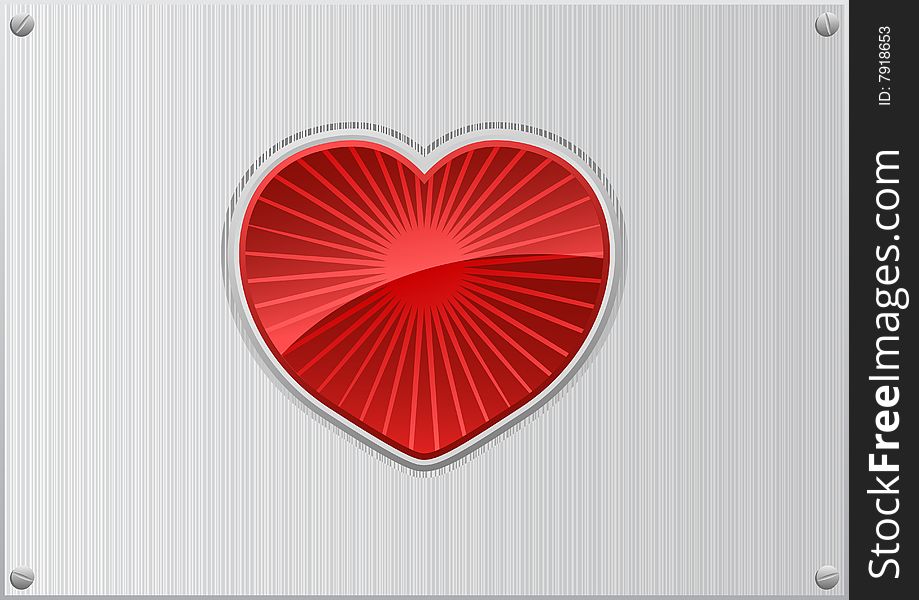 Vector red heart on aluminum background