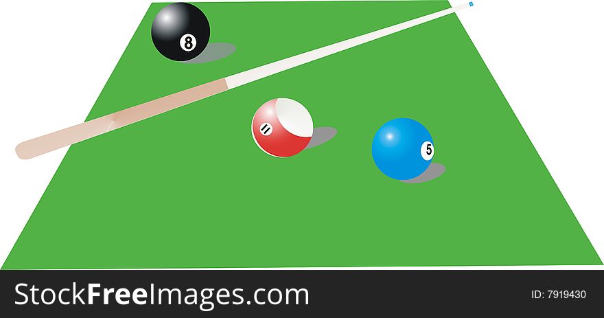 Vector illustration of pool balls and queue. Vector illustration of pool balls and queue