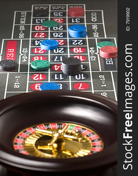 Chips down on a roulette table showing stacks on winning positions. Chips down on a roulette table showing stacks on winning positions