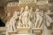 Erotic Scene With Shiva In Khajuraho Temple Royalty Free Stock Images