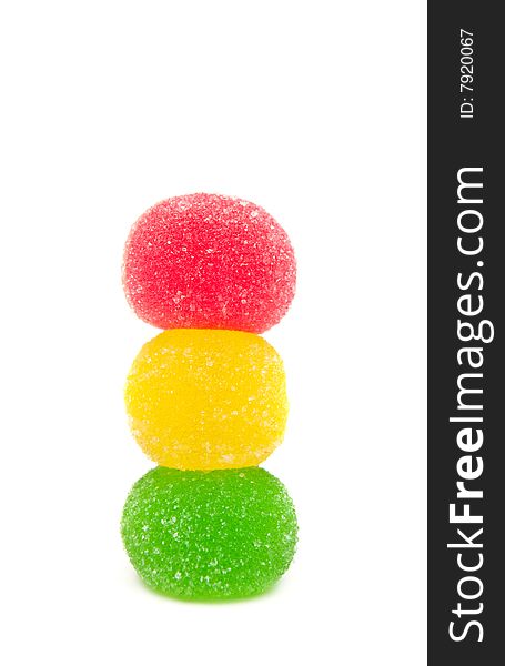 Sweet fruit color candy on white background