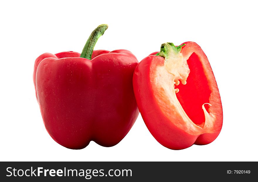 Close up of red bell pepper  isolated on white background