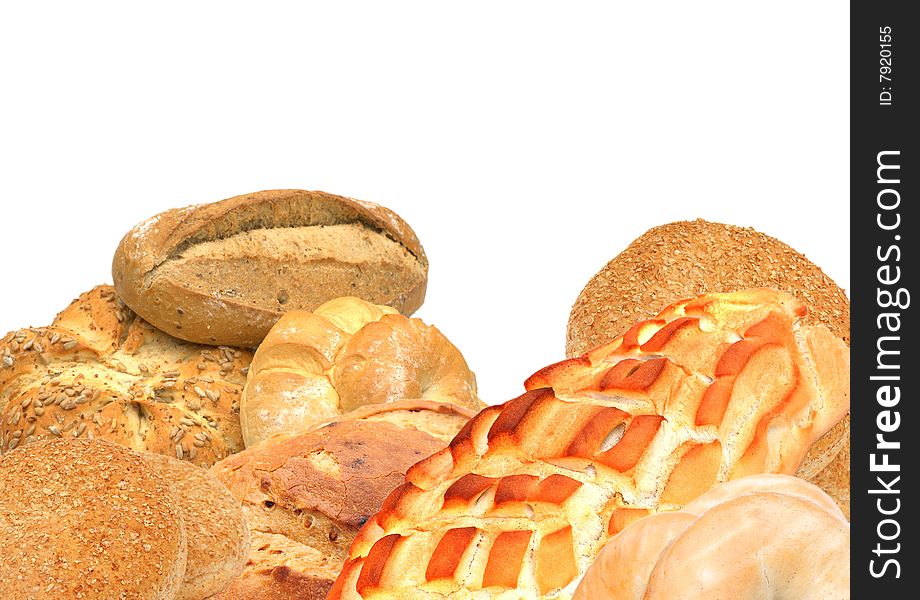 Shot of various bread on white background