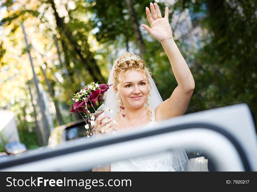 A bride by the car