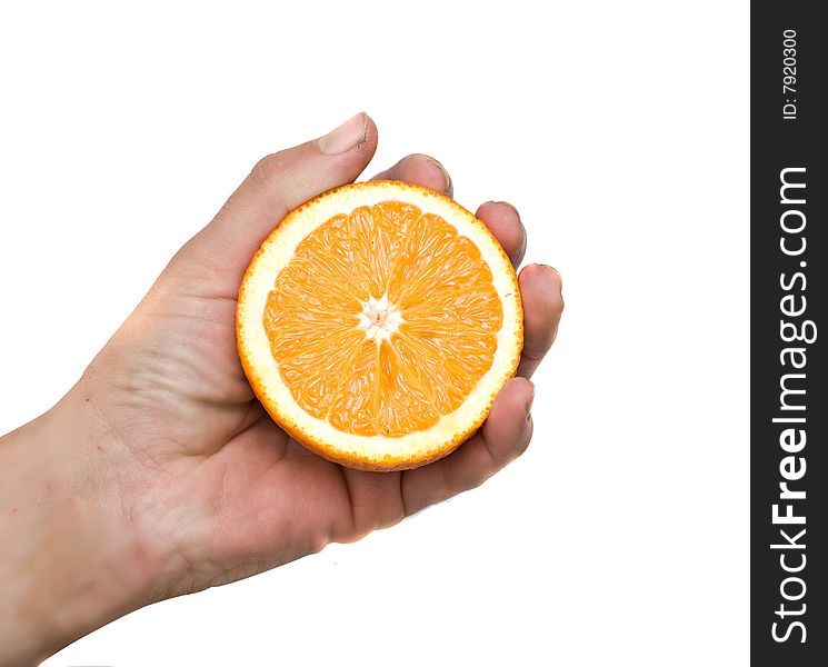 Hand Holding Half Of Orange