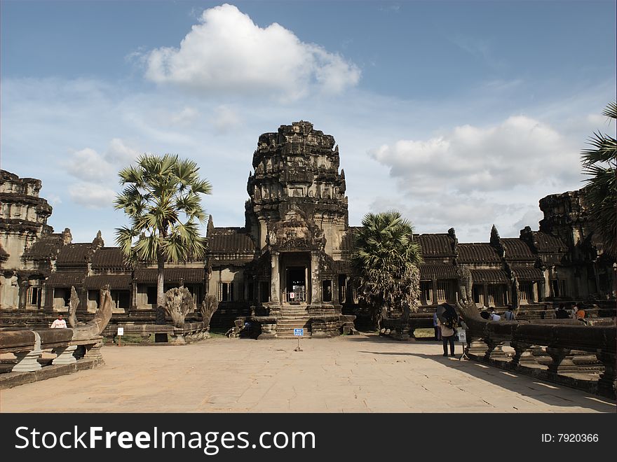 The old building in Angkor city,blue sky