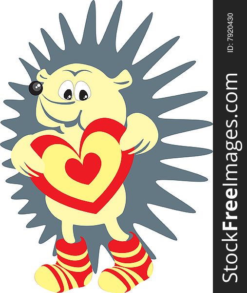 Vector. hedgehog valentine with gift. Vector. hedgehog valentine with gift