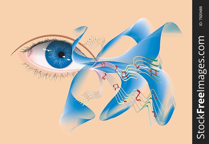 Art of blue vector eye with music tone. Art of blue vector eye with music tone