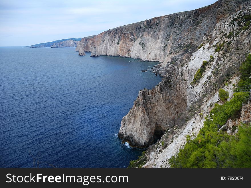 Coast and blue water on the Greece island