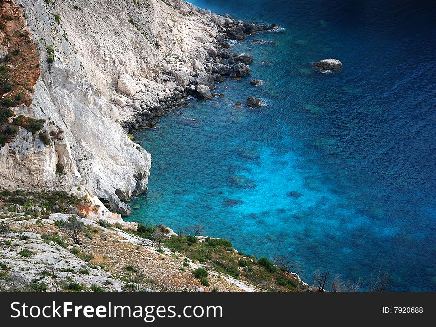 Coast and blue water on the Greece island