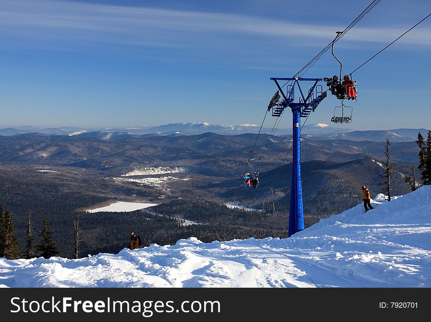 Mountain-skier lift. Mountain Shoriya. Sheregesh. Russia.