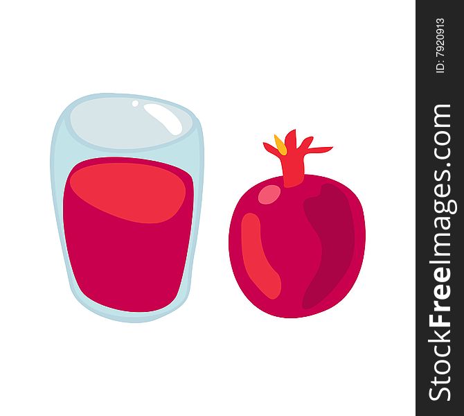 Pomegranate   and glass of juice on white. Pomegranate   and glass of juice on white