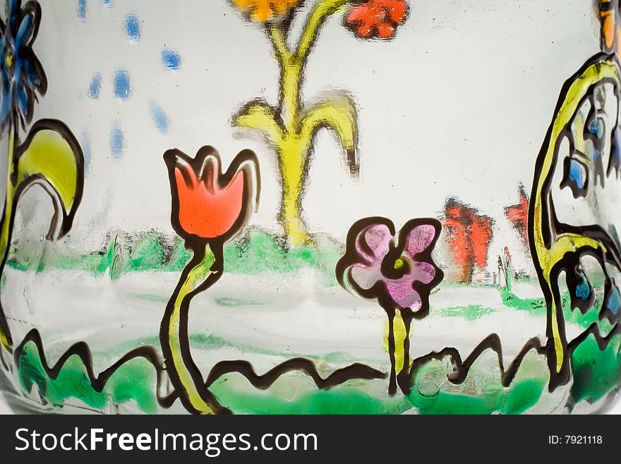 Hand painted glass (flowers,rain)