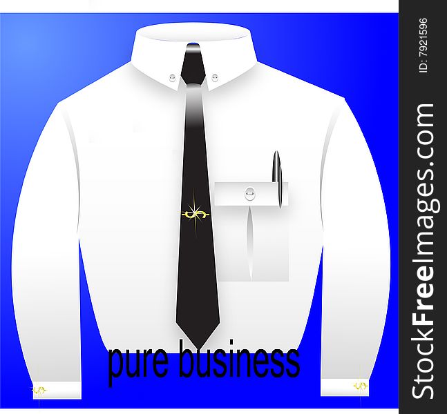 White shirt with a black tie, a cuff link in a kind emblem dollar and a belt with the text. White shirt with a black tie, a cuff link in a kind emblem dollar and a belt with the text