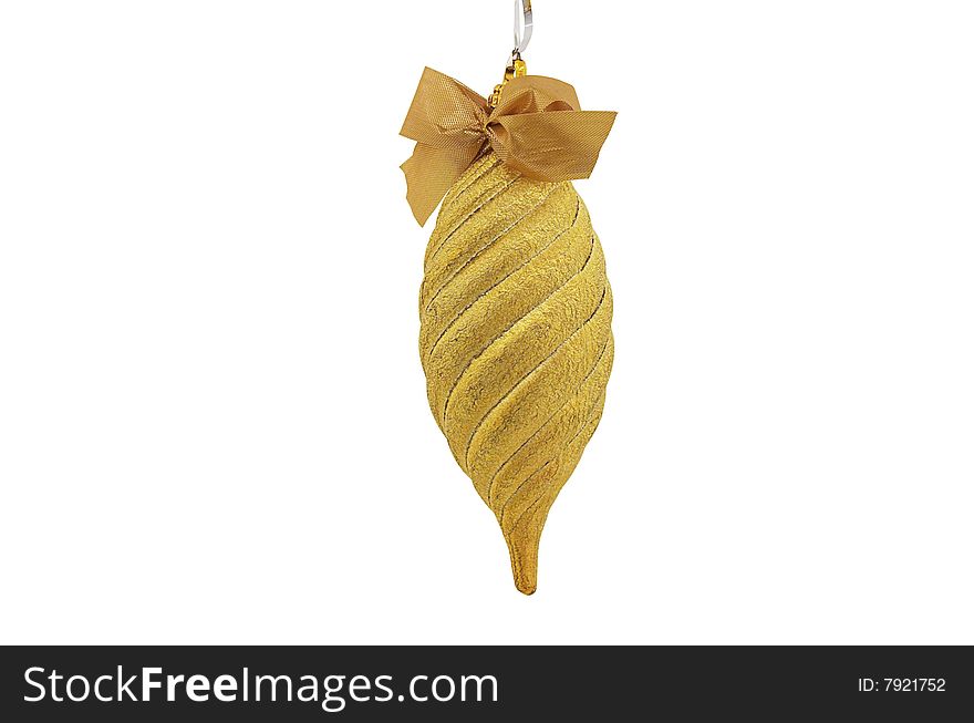 Gold fir-cone for  christmas tree isolated on white