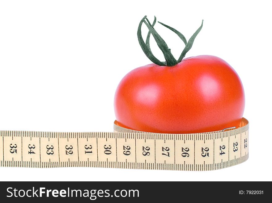 Fresh Tomato with measuring tape on white background