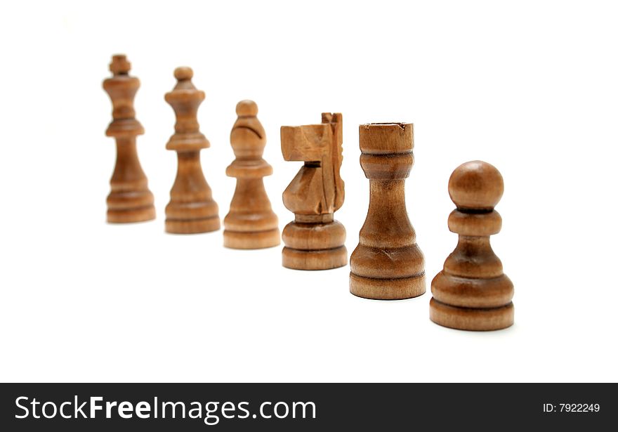 A group of chess pieces isolated with a white background.