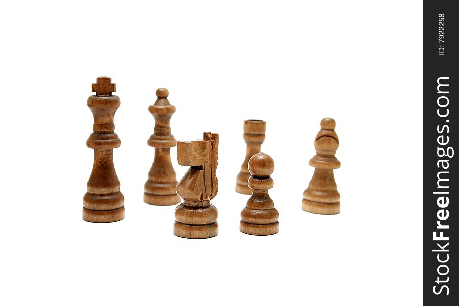 A group of chess pieces isolated with a white background.